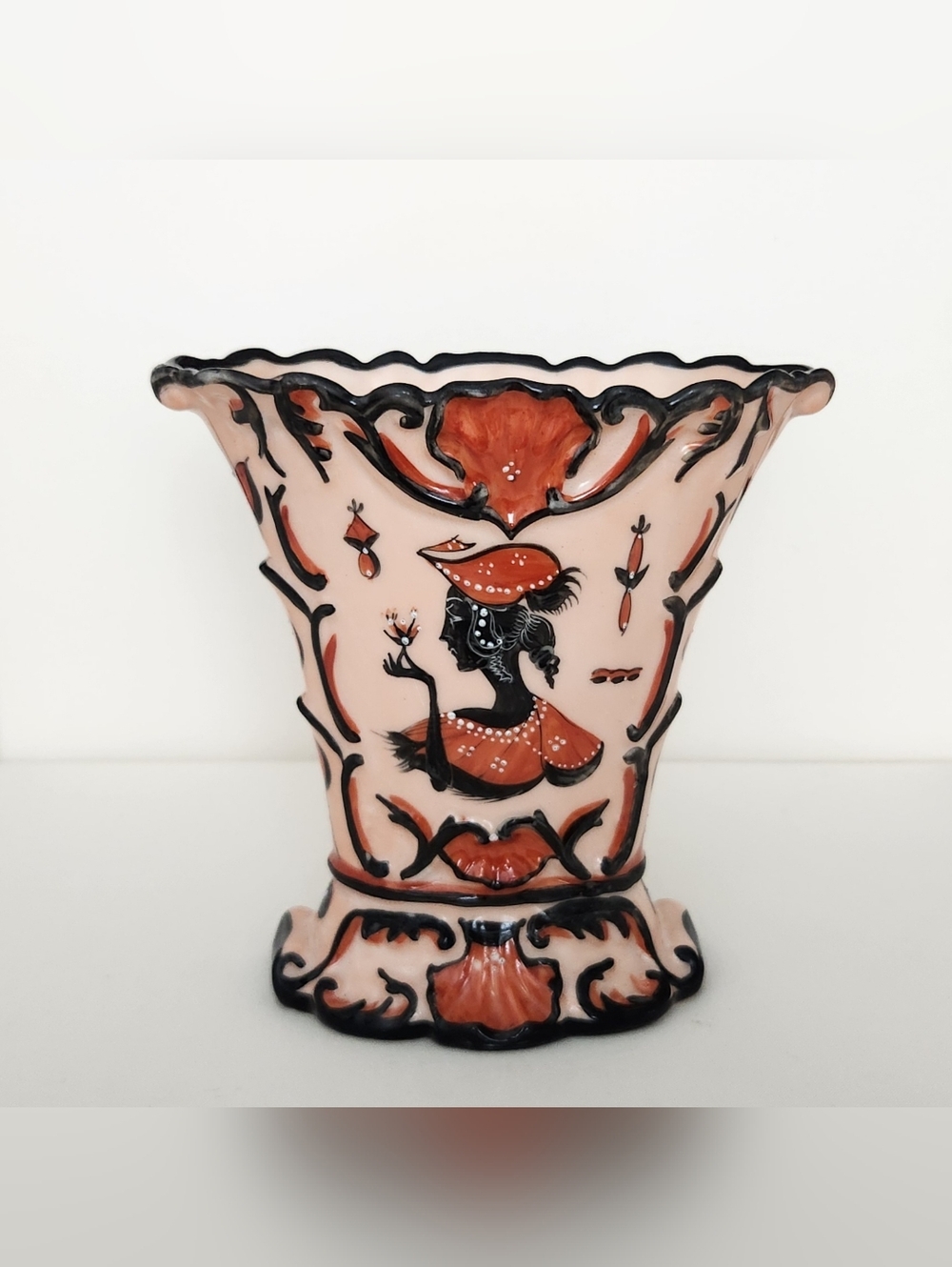Vintage Bayeux Vase French Pottery Woman Rabbits